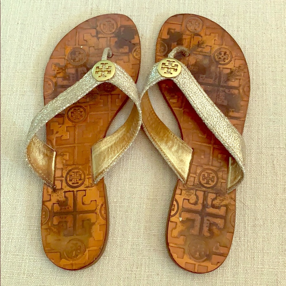 Tory Burch flip flops, gold